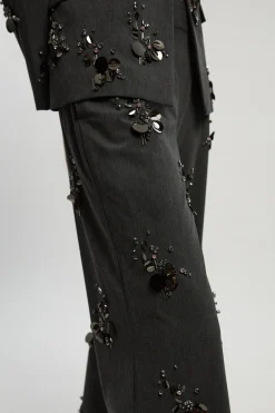 Pantalon Large Tailleur Orné de Paillettes et Cristaux en Petits Groupes