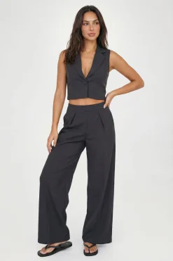 Pantalon Large Tailleur À Pinces Devant Effet Lin Petite