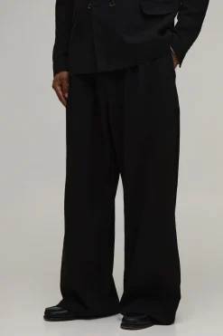 boohooMAN Pantalon Large Tailleur À Plis Aspect Lin<Homme Ensembles|Costumes Et Tenues Formelles