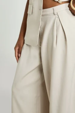 Pantalon Large Tailleur À Plis Plats