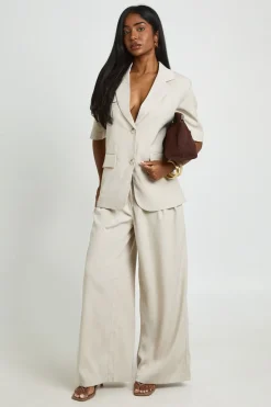 Pantalon Large Tailleur À Plis Plats
