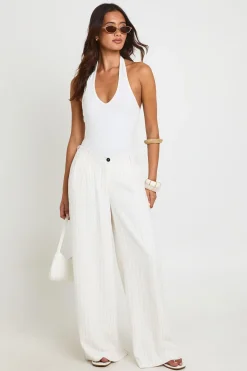 boohoo Pantalon Large Tailleur Plissé À Rayures Effet Lin<Femme Pantalons|Tons Neutres