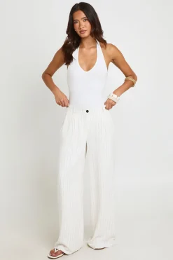 boohoo Pantalon Large Tailleur Plissé À Rayures Effet Lin<Femme Pantalons|Tons Neutres