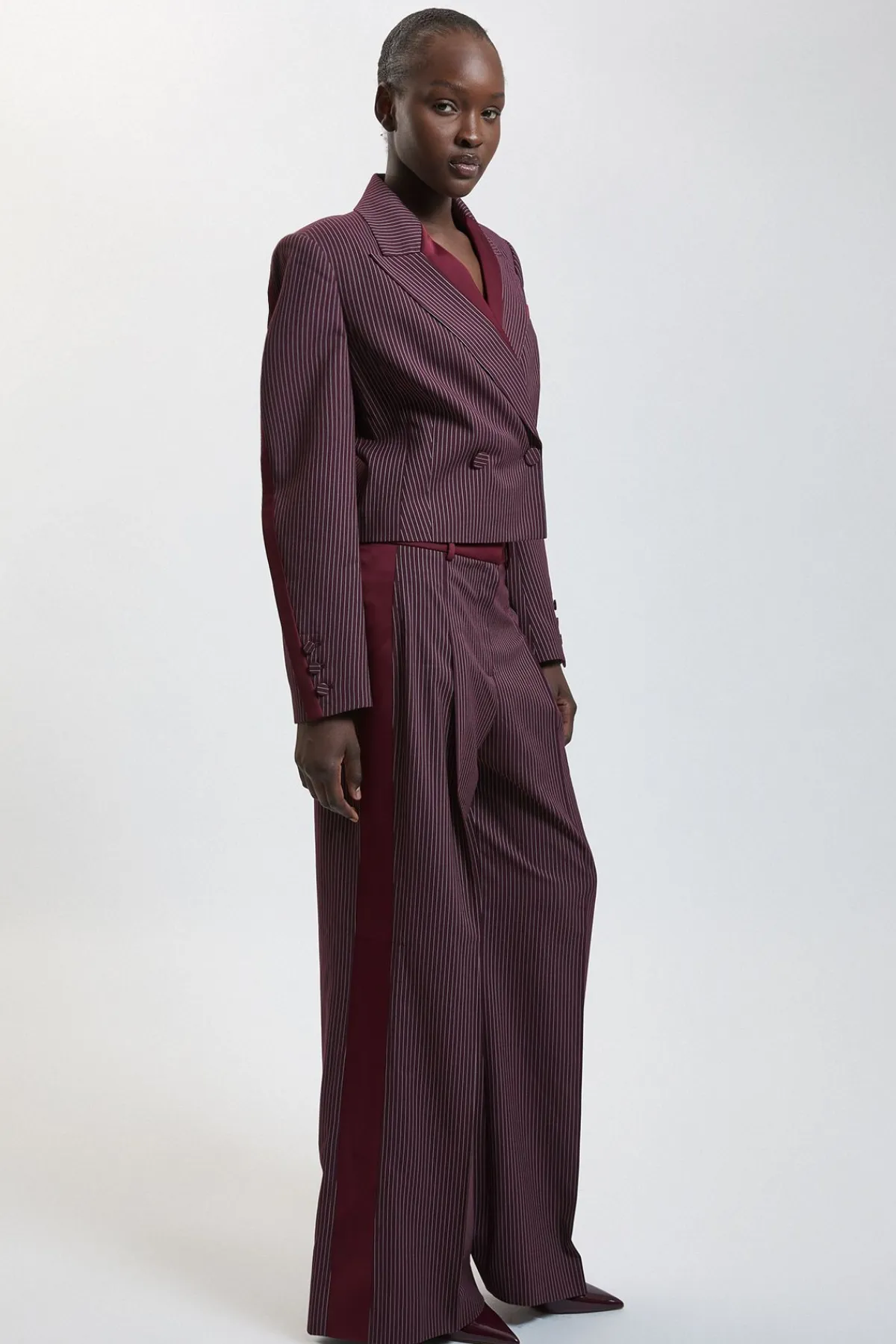 KarenMillen Pantalon Large Tailleur À Rayures Tennis Et Mélange Satin<Femme Pantalons|Satin Et Dentelle