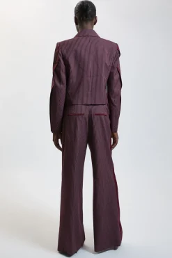 KarenMillen Pantalon Large Tailleur À Rayures Tennis Et Mélange Satin<Femme Pantalons|Satin Et Dentelle