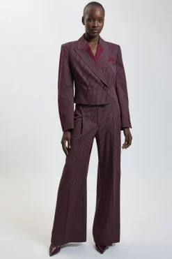 KarenMillen Pantalon Large Tailleur À Rayures Tennis Et Mélange Satin<Femme Pantalons|Satin Et Dentelle