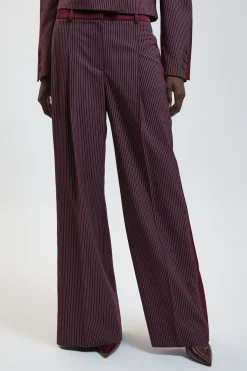 KarenMillen Pantalon Large Tailleur À Rayures Tennis Et Mélange Satin<Femme Pantalons|Satin Et Dentelle