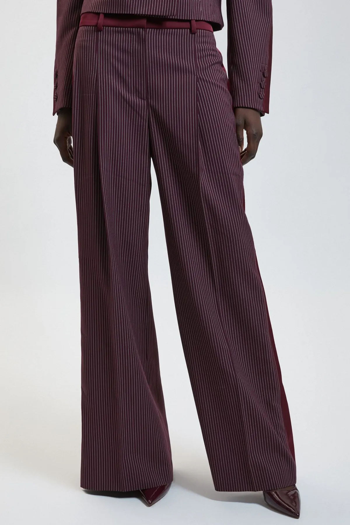 KarenMillen Pantalon Large Tailleur À Rayures Tennis Et Mélange Satin<Femme Pantalons|Satin Et Dentelle
