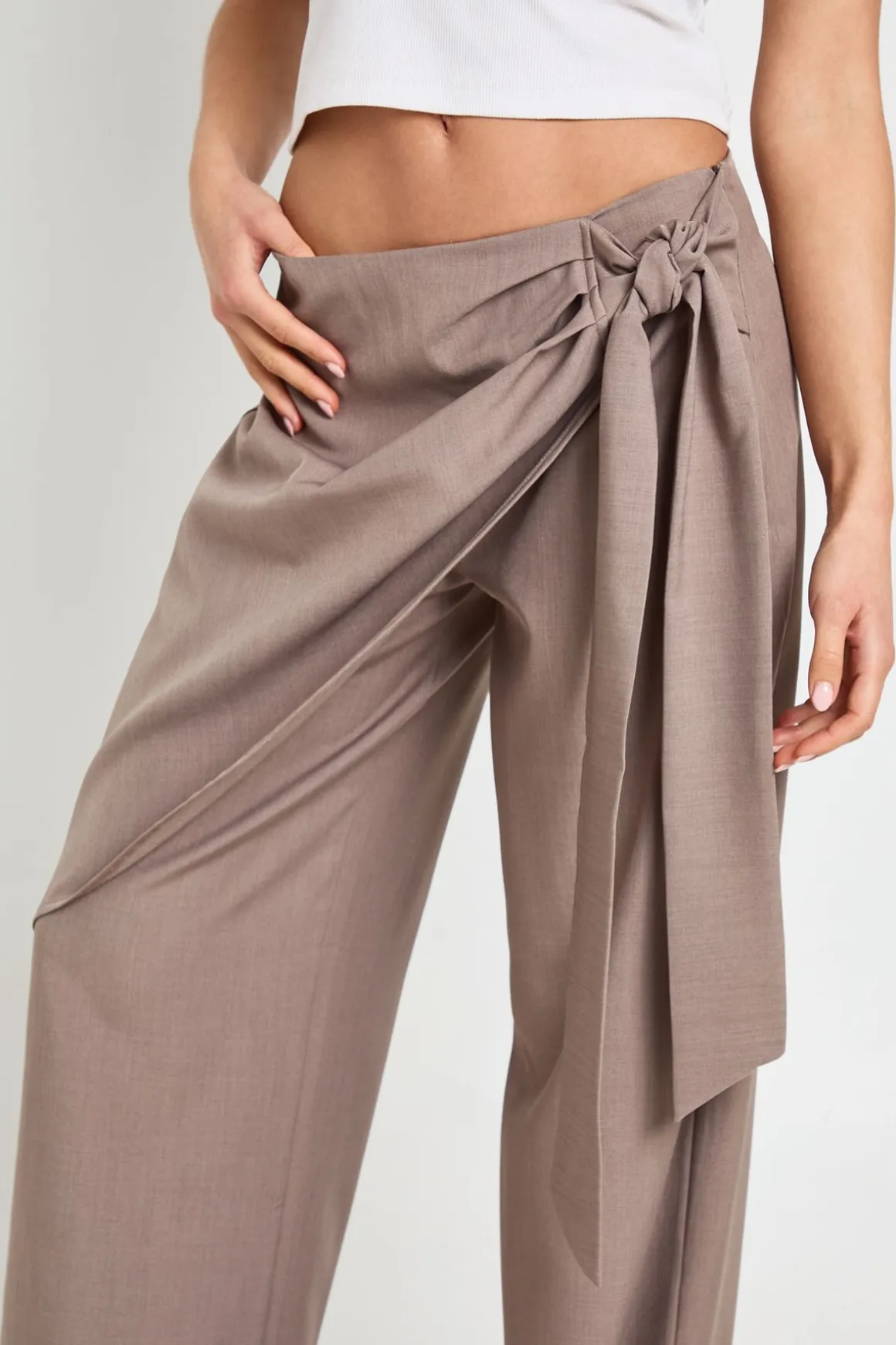 Pantalon Large Tailleur À Superposition Nouée Chiné