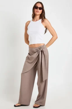 Pantalon Large Tailleur À Superposition Nouée Chiné