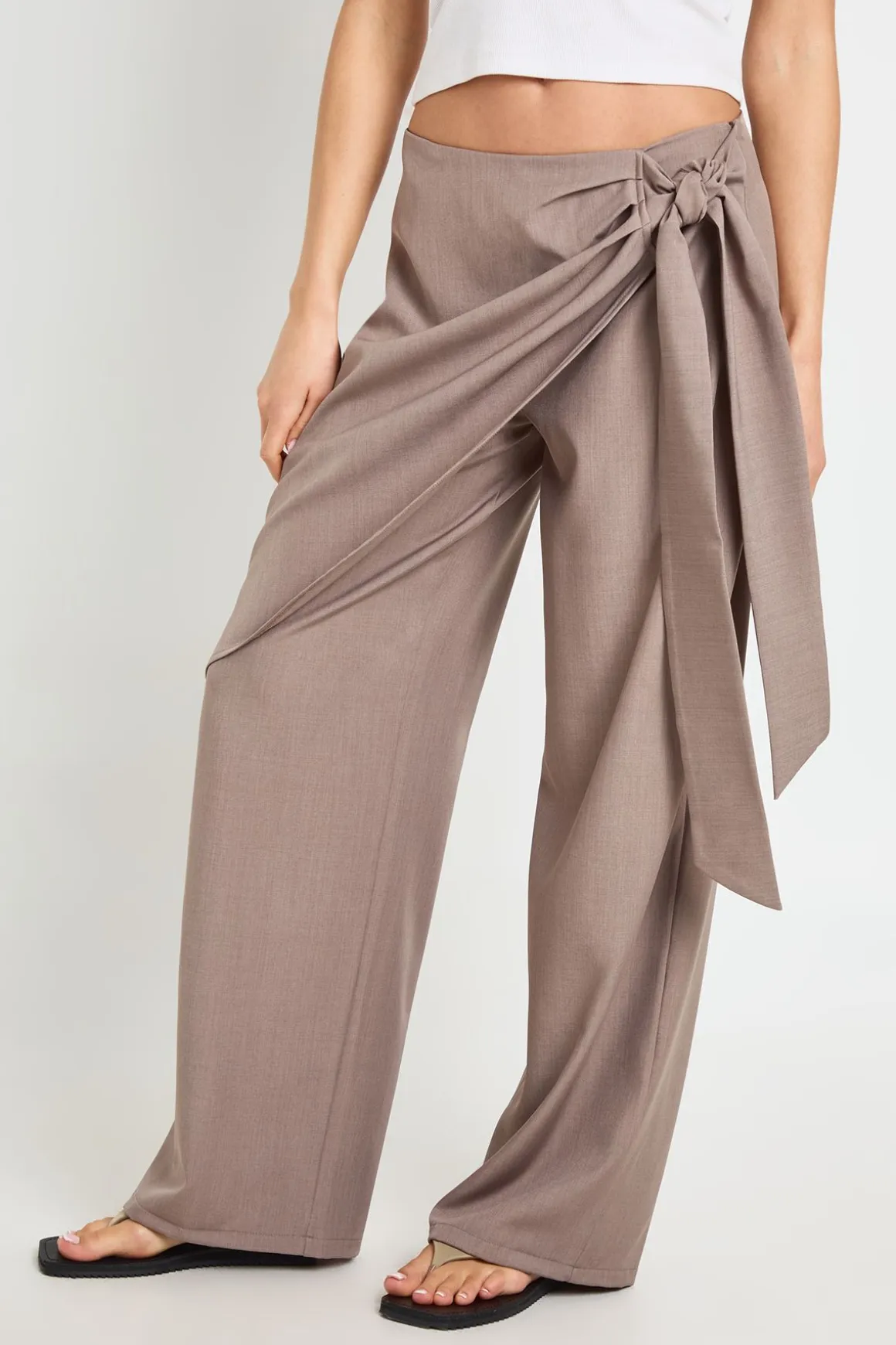 Pantalon Large Tailleur À Superposition Nouée Chiné