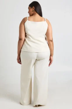 Pantalon Large Tailleur Tissé Grande Taille
