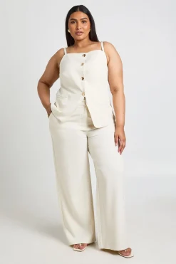 Pantalon Large Tailleur Tissé Grande Taille