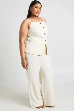 Pantalon Large Tailleur Tissé Grande Taille