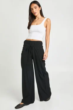 Pantalon Large Texturé Avec Nœud Devant