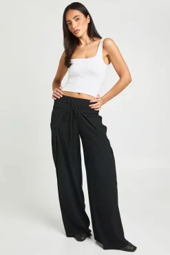 Pantalon Large Texturé Avec Nœud Devant