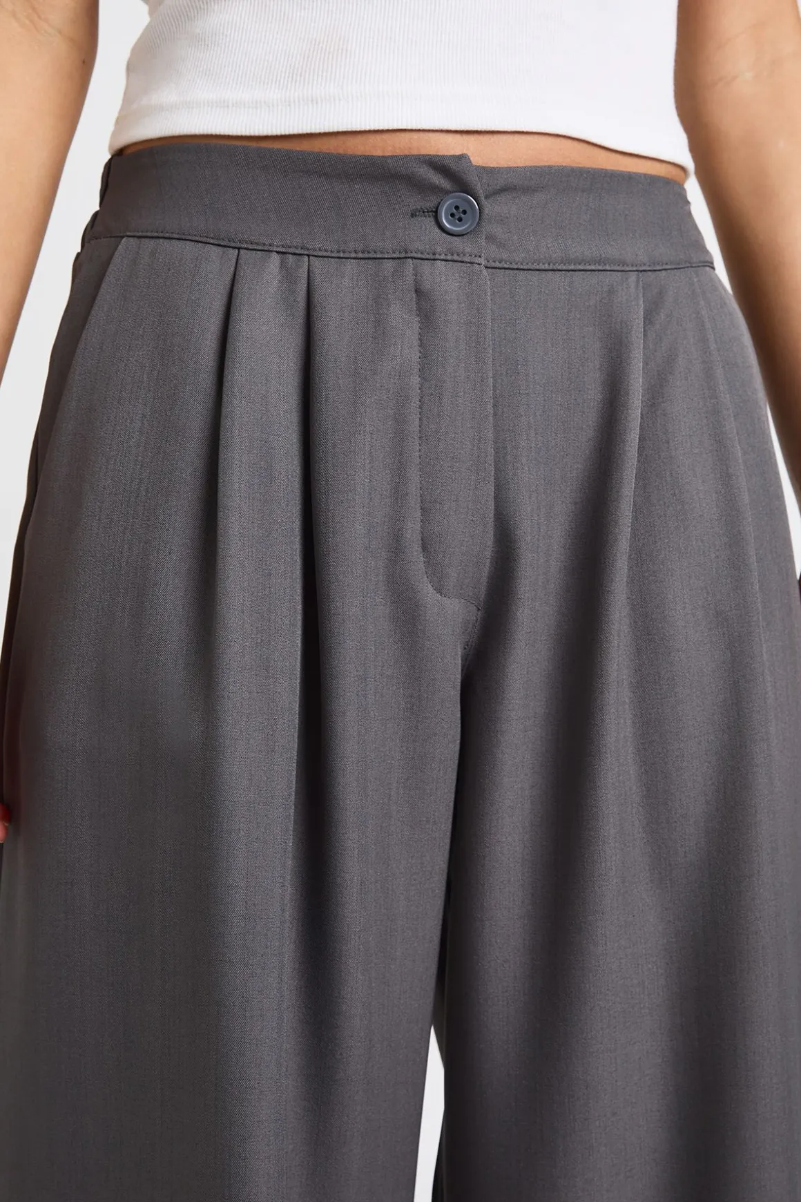 Pantalon Large Tissé Ajusté À Plis