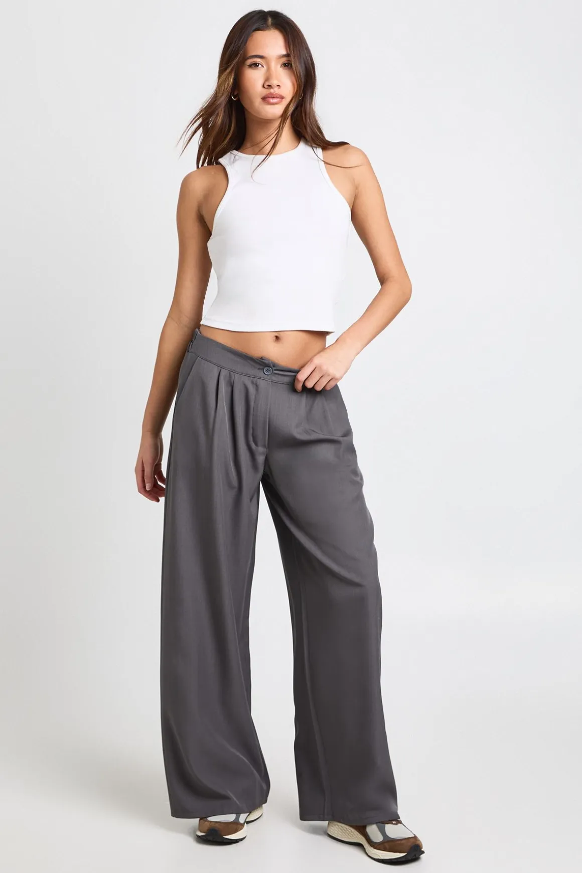 Pantalon Large Tissé Ajusté À Plis