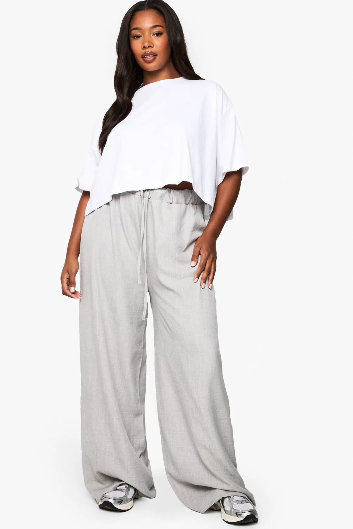 Pantalon Large Tissé À Cordon De Serrage Grande Taille