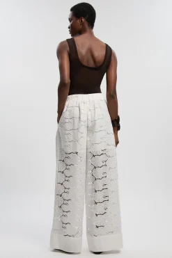 KarenMillen Pantalon Large Tissé en Coton avec Panneaux Ajourés<Femme Pantalons|Ensembles