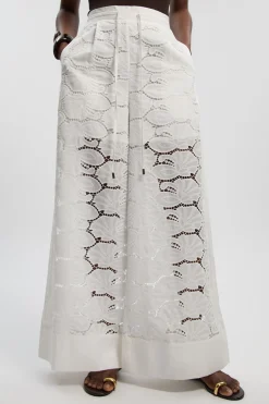 KarenMillen Pantalon Large Tissé en Coton avec Panneaux Ajourés<Femme Pantalons|Ensembles