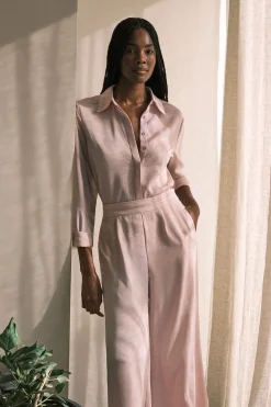 Pantalon Large Tissé En Satin Martelé Petite