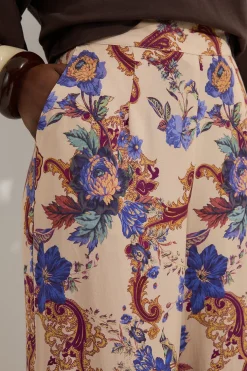KarenMillen Pantalon large tissé en viscose et lin premium avec imprimé paisley sur bord<Femme Pantalons