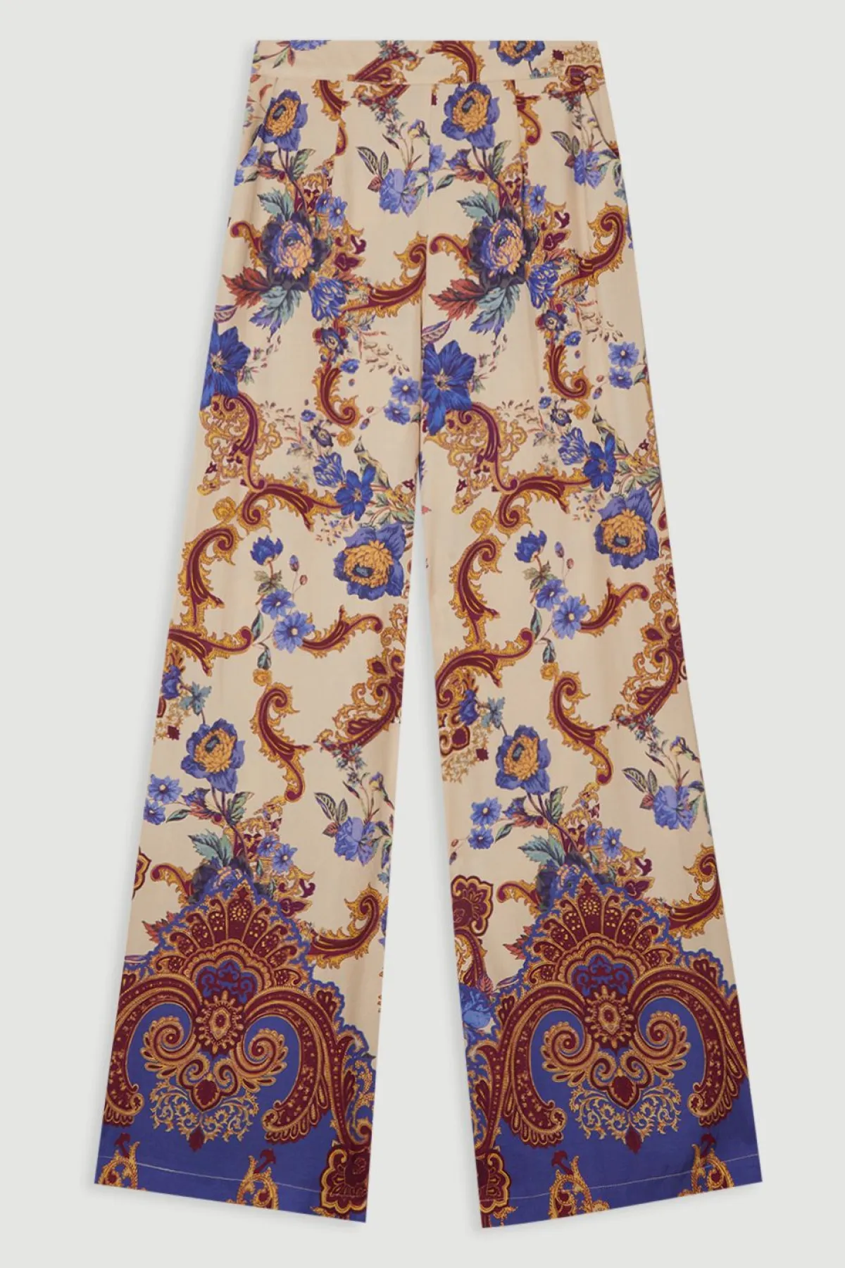KarenMillen Pantalon large tissé en viscose et lin premium avec imprimé paisley sur bord<Femme Pantalons