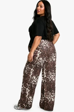 Pantalon Large Tissé Imprimé Léopard Grande Taille