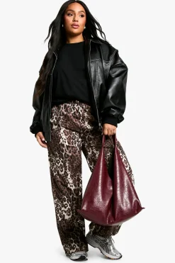 Pantalon Large Tissé Imprimé Léopard Grande Taille
