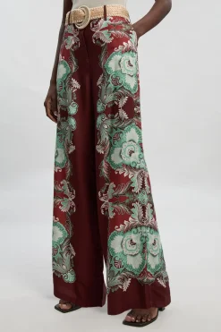 Pantalon Large Tissé Imprimé Viscose Lin Effet Miroir