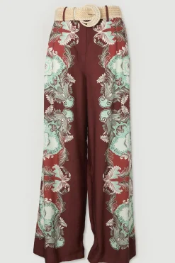 Pantalon Large Tissé Imprimé Viscose Lin Effet Miroir