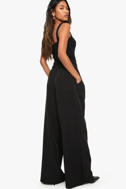 Pantalon Large Tissé Plissé Avec Ceinture