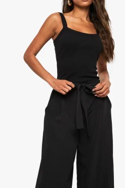 Pantalon Large Tissé Plissé Avec Ceinture