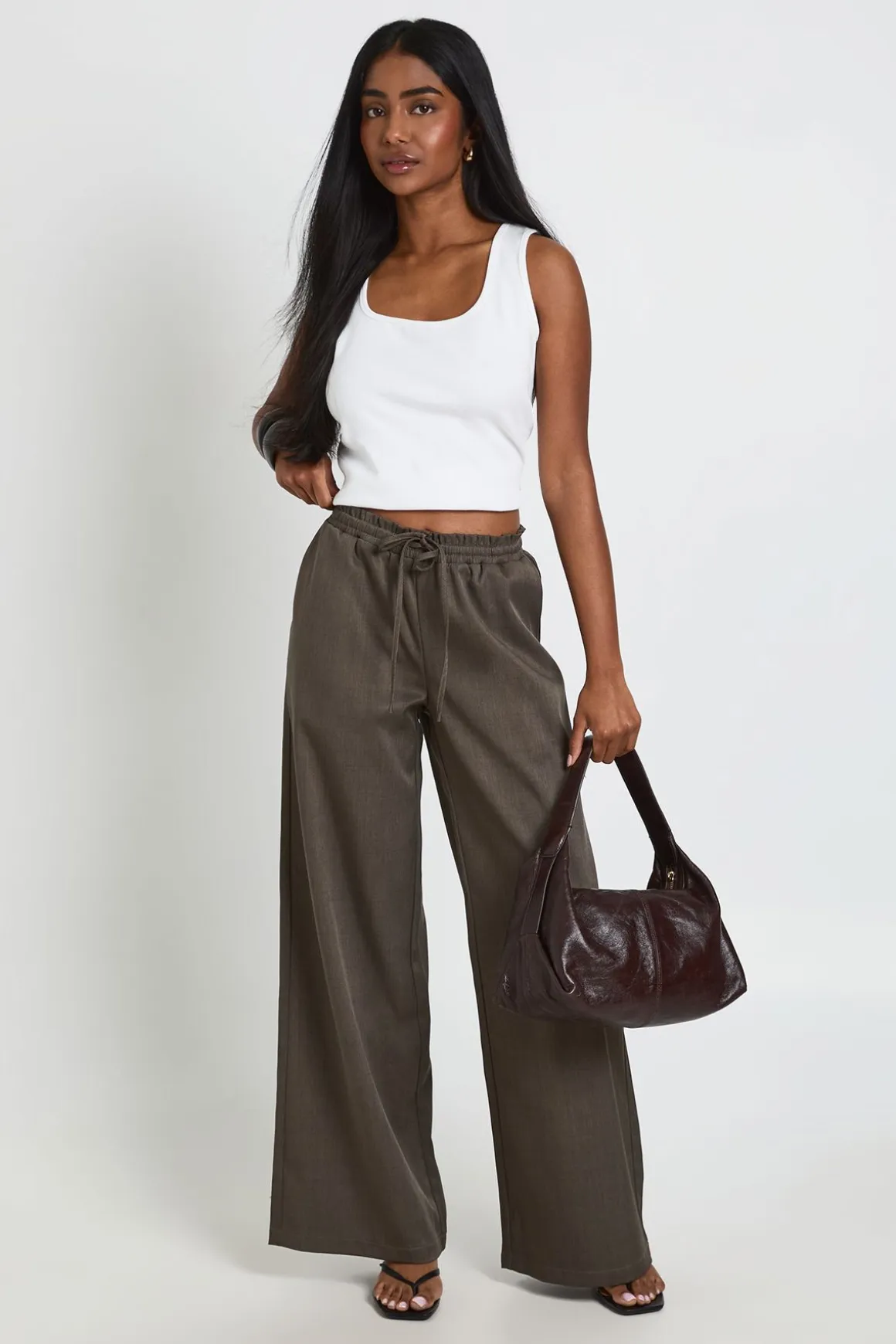 Pantalon Large Tissé À Taille Cordon