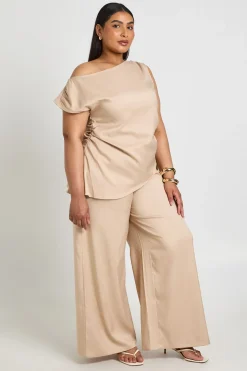 boohoo Pantalon Large Tissé À Taille Élastiquée Grande Taille<Femme Pantalons