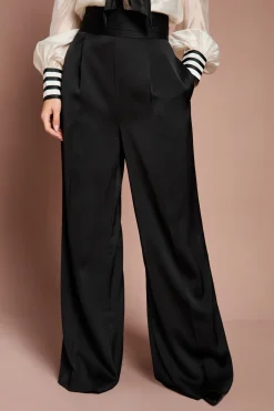 Pantalon Lisa Taille Haute avec Finitions Satin Tan