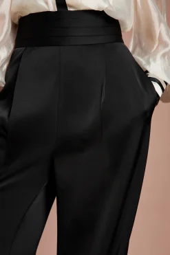 Pantalon Lisa Taille Haute avec Finitions Satin Tan