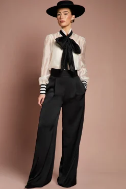 Pantalon Lisa Taille Haute avec Finitions Satin Tan