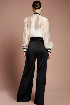 Pantalon Lisa Taille Haute avec Finitions Satin Tan