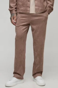 Pantalon Long en Faux Suède à Coupe Décontractée avec Cordon de Serrage et Pinces Repliées