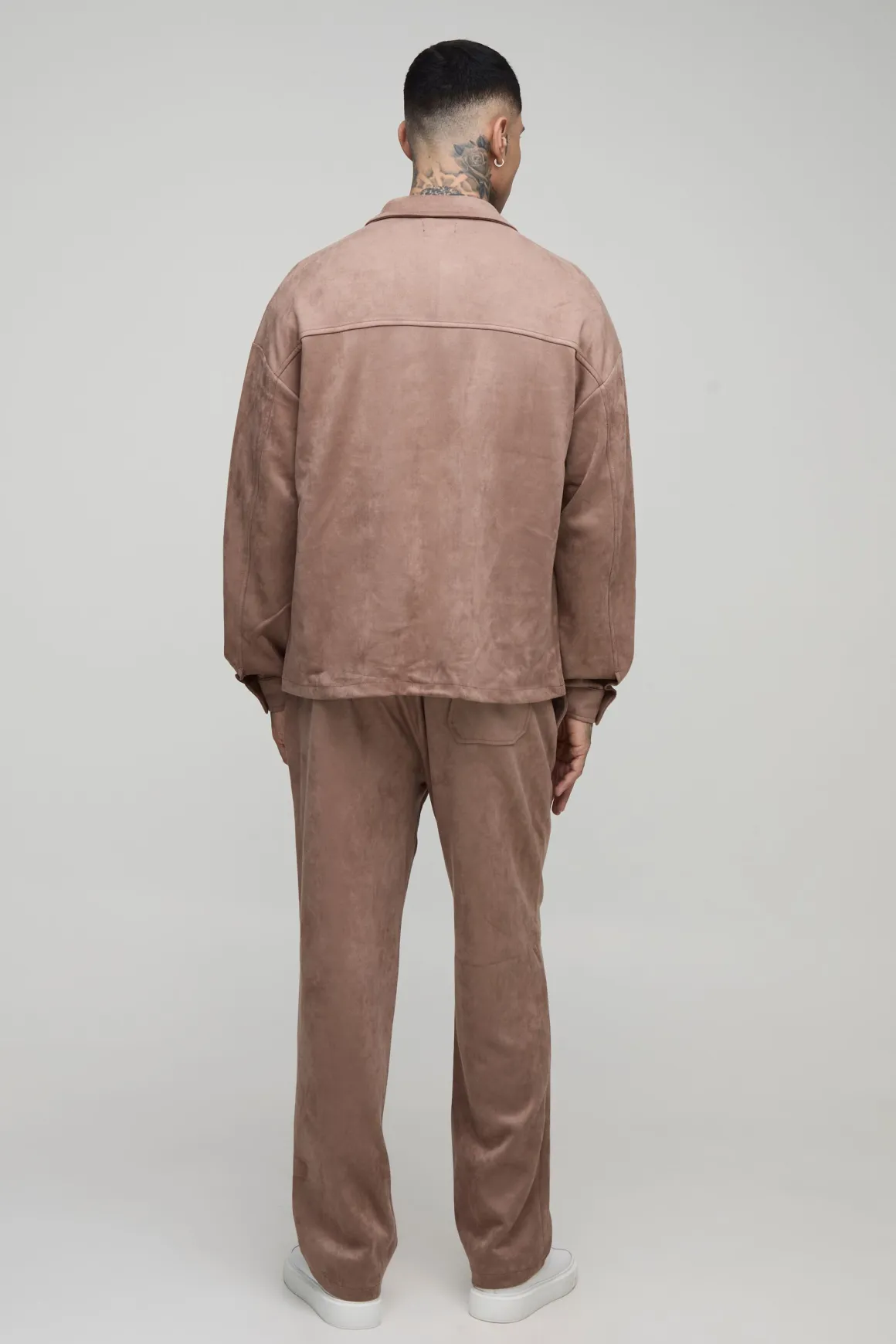 Pantalon Long en Faux Suède à Coupe Décontractée avec Cordon de Serrage et Pinces Repliées