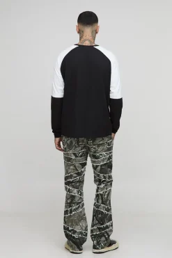boohooMAN Pantalon long à imprimé , coupe skinny flare, bords bruts et appliqué<Homme Pantalons Tall|Tout Afficher