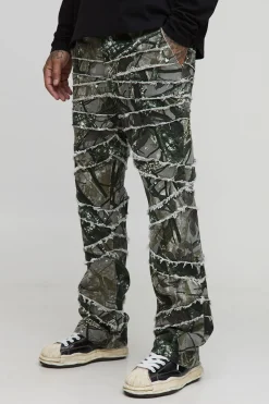 boohooMAN Pantalon long à imprimé , coupe skinny flare, bords bruts et appliqué<Homme Pantalons Tall|Tout Afficher