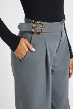 Pantalon long à jambe droite, taille basse, ceinturé