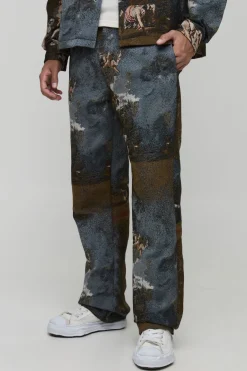 boohooMAN Pantalon long Renaissance à motif de tapisserie, coupe décontractée<Homme Pantalons Tall|Tout Afficher