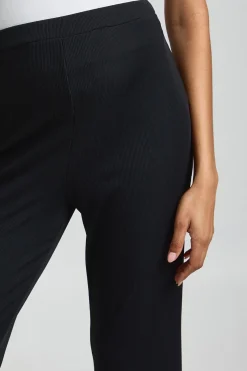 Pantalon Maternité Basique Côtelé à Taille Haute Évasé