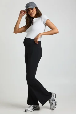 Pantalon Maternité Basique Côtelé à Taille Haute Évasé