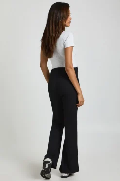 Pantalon Maternité Basique Côtelé à Taille Haute Évasé