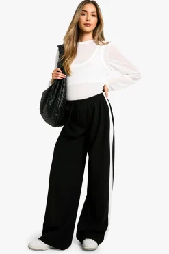Pantalon Maternité à Large Jambe avec Bande Contrastante sur le Côté